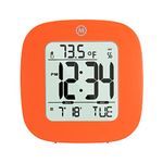 Marathon Compact Alarm Clock with Temperature & Date, Orange - Large, Easy to Read Display with Backlight - Easy to Set Up & Use - Two AAA Batteries Included