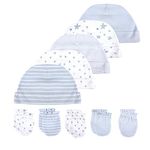 Newborn Baby Soft Cotton Organic Cap and Mitten Set Sunny Hats for Hospital Baby Boy and Girl(0-6 Months)