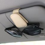 Automaze Leather Car Visor Sunglass Holder, Magnetic Leather Glasses Eyeglass Hanger Clip for Car, Sunglass Clip Glasses Holder for Car Visor (Beige) (1)