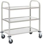 vidaXL Stainless Steel 3-Tier Kitchen Trolley - Robust Construction, Large-Space Trays, with 4 Swivel Castors and 2 Brakes, Easy Assemble