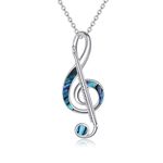 HUKKUN Music Note Necklace Sterling Silver Flute Necklace Treble Clef Music Note Jewellery Gifts for Women Girls