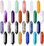 24Pcs Healing Crystals Stones Sets, Hexagonal Bullet Shaped Reiki Meditation Gemstone Chakra Stones Tiger Eye Obsidian Quartz Crystals Gemstone Wand Set Pendants with Storage Box