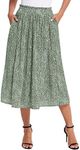 Zeagoo Womens Summer Elastic High Waist Midi Skirt Polka Dot Casual A Line Flowy Skirt with Pockets Green L