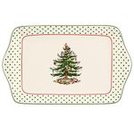 Spode Christmas Tree Collection Dessert Tray, Polka Dot Design, Serving Platter for Dessert and Side Dishes, Measures at 12-Inches, Dishwasher and Microwave Safe