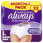 Always Discreet Incontinence Pants Women Large, UK Size 16-22, White, Absorbency 7, 32 Underwear , Disposable Maternity Knickers (8 x 4 Packs), Heavy Bladder Leak Protection , Maternity Postpartum