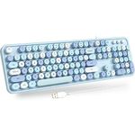 Atelus USB Wired Computer Keyboard - Retro Typewriter Keyboard - Full Size Office Keyboard with Number Pad, Caps Indicators, Foldable Stands, for PC Laptop Desktop Windows (Blue Colorful)