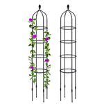 i-SUNSHORE Tower Obelisk Garden Trellis for Climbing Plants Outdoor Indoor 6ft Rustproof PE Coated Metal Plant Support Round Obelisk Trellis for Potted Climbing Vine Indoor（Black） (1 Pack)