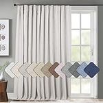 INOVADAY Thermal Sliding Door Curtains 100% Blackout Extra Wide for Patio, Linen Textured Farmhouse Glass Door Drapes (W100 x L84, 1 Panel, Beige)