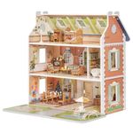 ROBUD Doll's House, Wooden Dollhouse for Children, Role Toy, 3+