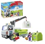 Playmobil 71431 City Action Glass Recycling Truck with Container, city cleaning driver, numerous glass bottles, fold-up loading area, fun imaginative role-play, playsets suitable for children ages 4+