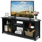 Multigot TV Cabinet for TVs up to 65”, Wooden TV Unit Console Table with 6 Open Storage Shelves, Media Entertainment Center Fireplace Stand for Living Room, Bedroom (Black)