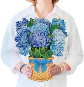 Freshcut Paper Pop Up Cards, Nantucket Hydrangeas, 12 inch Life Sized Forever Flower Bouquet 3D Popup Greeting Cards with Blank Note Card and Envelope