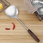 Leeonz Wok Spatula Stainless Steel, Wide Metal Spatula with Wooden Handle Wok Utensils,Silver/15Inch