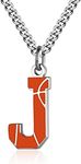 AIAINAGI Basketball Initial A-Z Letter Necklace for Men Basketball Charm Pendant Stainless Steel Silver Chain 22 inch Personalized Basketball Gift for Men(J)