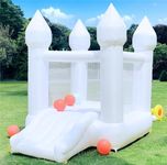 Inflatable Bouncy Castles Gifts for Kids Outdoor with Slide 370w Blower White Bounce House for Party Baby Shower Children Birthday Oxford Material (Castle)