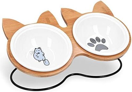 Navaris Comedero y Bebedero para Gatos - 2X Bol Elevado a 33 CM para macotas - Comederos de cerámica - Boles con Soporte Antideslizante