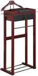 Proman Products Winston Freestanding Wooden Clothes Valet Stand Organizer with Hanger, Pant Rod, Drawer, Tie hook, Tray, Shoe Rack for men and women (Mahogany)