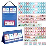 Tikplus Desktop Pocket Chart, Self-Standing & Foldable Visual Timetable Tabletop Chart, with 108 Paper Cards, Learning Board for Kindergarten, Teacher Classroom, Home Use