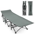 COSTWAY Folding Camping Bed, Heavy Duty Outdoor Sleeping Cot with Carry Bag & Storage Bag, Portable Oversized Camping Lounger Bed for Travel Beach Fishing Indoor Office (272kg Weight Capacity, Grey)