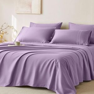 JELLYMONI 400 Thread Count 100% Cotton Sheet Sets, 4 Pieces Extra Soft Bedding Cooling Sheets - 16" Deep Pockets Bed Set (Queen, Purple)