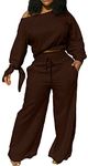 sexycherry Casual 2 Piece Outfits for Women Sexy Long Sleeve Sweatsuit Jogging Long Pants Sets Tracksuit with Pockets, Browna, 3XL