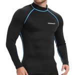 TERODACO Rash Vest Mens Long Sleeve Swimming Shirts for Men UV Sun Protection Compression Wetsuit Top Mens Diving Surfing Rash Guard Base Layer,Fast Dry Stretchy Breathable 226 Black Blue XL