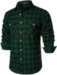 PARKLEES Men's Casual Regular Fit Button Up Flannel Checked Plaid Shirts with Pockets PZLCL41 Dark Green XL