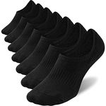 No Show Socks Mens 7 Pairs Cotton Thick Cushion Non Slip Low Cut Men Invisible Sock (7black,Size 6-8)