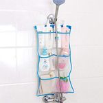 FishMM Mesh Bath Organizers for Shower with Hook, Quick Dry Hanging Shower Caddy College, Bath Storage with 6 Pockets for College Dorm Rooms, Bathroom