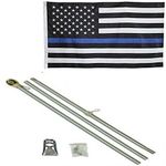 AES 3x5 USA Thin Blue Line Embroidered Nylon Flag Aluminum Pole Kit Gold Ball Fade Resistant Double Stitched Premium Penant House Banner Grommets