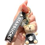 Ash & Roh keychain for bike Cute Keyring & Quirky Bag Charm Hard Silicone,Unbrekable Comes With Strap & Bag Hook Single Piece (STARBUCKS BLACK BEAR)