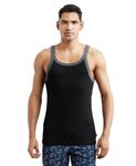 Jockey US27 Men's Super Combed Cotton Rib Square Neckline Gym Vest (Colors & Shoulder Strap Color May Vary)_Black & Charcoal Melange_XL