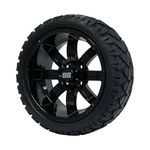 Hardcore Parts 14" Black 'TEMPEST' Golf Cart Wheels and 20"x8.5"-14 STINGER On-Road/Off-Road DOT rated All-Terrain tires - Set of 4, includes Black 'SS' center caps and 1/2x20 Black lug nuts