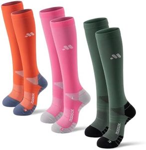 Compression Socks for Women and Men,Knee High 15-20mmHg Graduated Circulation Support(3 Pairs)Best for Nurses,Pregnant,Running,Travel,Flight,Athletic,Reduce Muscle Fatigue,Green Raspberry Orange,L-XL