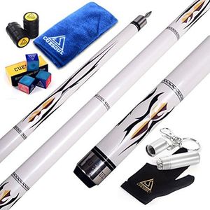 CUESOUL SOOCOO Series Maple Pool Cue Stick Set 58 inch 19oz 12.75mm Tip with Joint/Shaft Protector and Cue Towel White