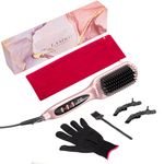 LANDOT Heated Straightening Brush Hair Straightener: Negative Ion Ceramic Straighteners Brush - Hot Flat Iron Brush for Smooth Frizz-Free Hair - Dual Voltage Anti-Scald Fast Heating