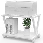 VEDECASA 2 Tier Printer Stand with Wheels Modern Desktop Storage and Organize Under Desk Printer Table for Home Office (White)