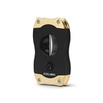 Colibri V-Cut Cigar Cutter| Black and Brushed Gold Coloured Finish |Spring Loaded Release | Deep 7mm V Cut | Up-to 60+ Ring Gauge Cigars | Ergonomic Design