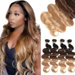 16 18 20 22 : Kapelli Hair Ombre Hair Brazilian Body Wave 3 tone Black to Brown to Blonde Human Virgin Hair Remy Hair Extensions Weave Weft 4 Bundles/lot, 400g Total #T1b/4/27 (16" 18" 20" 22") …