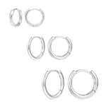 3 Pairs Small Huggie Hoop Earrings Set White Gold Hypoallergenic Lightweight Huggie Hoops Earrings for Women (Classic Hoop Earrings, 10/12/15mm)