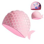 2 Pack Kids Swim Cap Durable Silicone Swim Caps for Girls Toddler Waterproof Bathing Pool Swimming Caps Comfortable Kids Mermaid Fish Tail Swimming Hats for Long and Short Hair