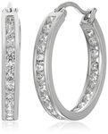 Amazon Essentials Sterling Silver Cubic Zirconia Medium Round Hoop Earrings (3/4 cttw) (previously Amazon Collection)