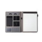 Oddpod™ A4 Magnetic Padfolio Folder/PU Leather Vegan Portfolio with Notebook & Multi-Function Business Organiser with Storage Space for Calculator, Cards, Mobile Holder Stand and Accessories - Grey