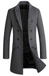 HXW.GJQ Men's Premium Wool Blend Double Breasted Long Pea Coat (Small, Grey)