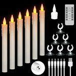 Ymenow LED Rechargeable Battery Candles, 6pcs 23.4cm Long Flameless Electric Flickering Taper Candles with Remote Timer Sunction Cups for Window Room Holiday Christmas Decoration, No Battery Needed