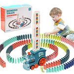 COLEESON Domino Train Toy Set with 120PCS Domino Blocks, Automatic Domino Laying Electric Train with Sound, Kids Building and Stacking Train Dominoes Game Toys for 3 Year Old Boys Gifts (120pcs)