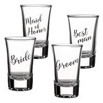 Lillian Rose Bride, Groom, Maid of Honor, and Best Man Shot Glass Set, Clear, 1.5oz