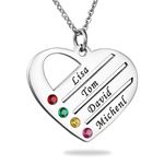 HooAMI Love Pendant Heart Necklace with Birthstones - Personalized Family Friendship Necklace - Engraved with Any Names Mother's Day Gift (4 Names, Silver)