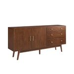 Walker Edison Mid-Century Modern Wood Kitchen Buffet Sideboard Entryway Serving Storage Cabinet Doors-Dining Room Console, 70 Inch, Walnut