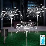 Solar Garden Lights Outdoor 3 Pcs Solar Fireworks Garden Lights Solar Lamp with Remote Control 8 Modes 120 LEDs Waterproof Outdoor Lamp Garden Lights Lawn Backyard Flower Boxes Pathway